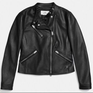 Black Coach Uptown Racer Leather Jacket